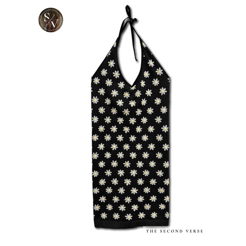 Halter Mini Dress Daisy Flower Y2K Retro Seamless Bodycon Size XS - Picture 2 of 7